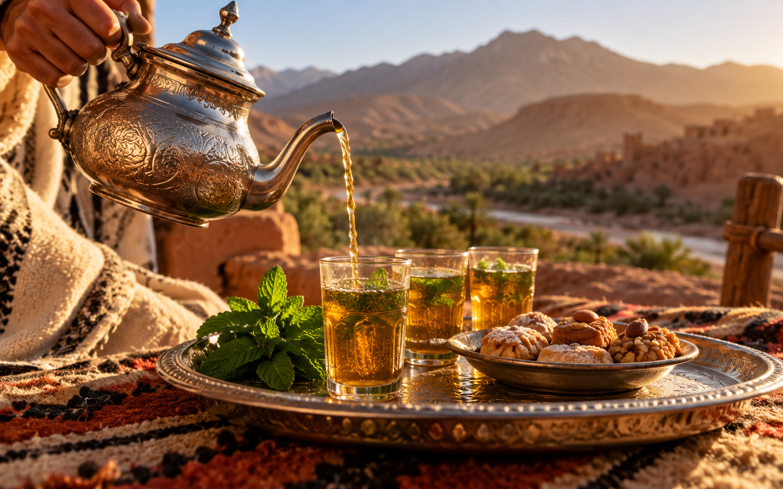 Thé à la menthe servi lors d'une pause en excursion